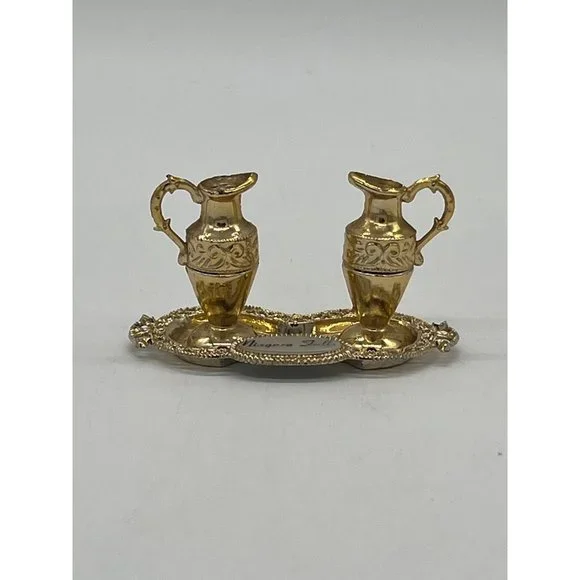 Mini Niagra Falls Souvenir Elegant Jar Salt and Pepper Shakers w/Tray - Picture 1 of 6